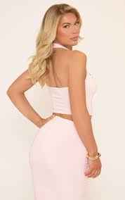 Ego - Halterneck Cut Out Trim Detail Crop Top In Pink