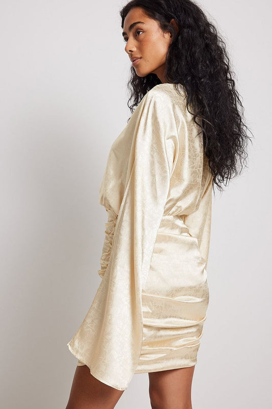 Jacquard Satin Gathered Sides Mini Dress