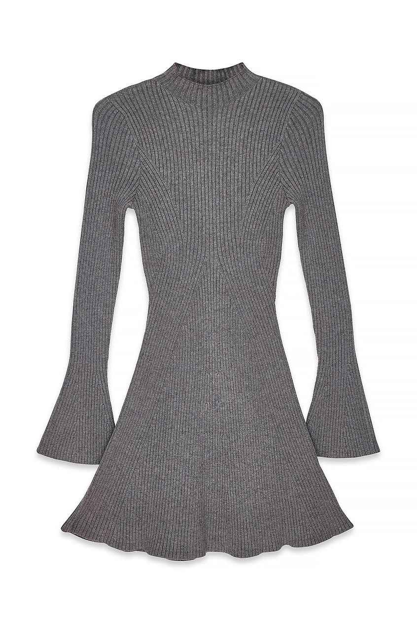 Na-kd - Knitted High Neck Flowy Mini Dress