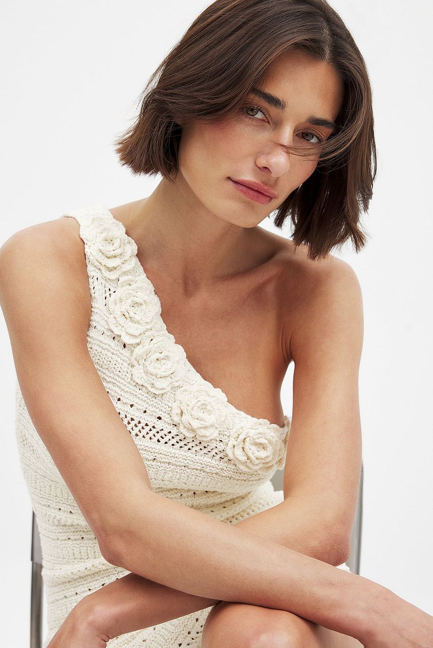 Na-kd Knitted One Shoulder Crochet Mini Dress