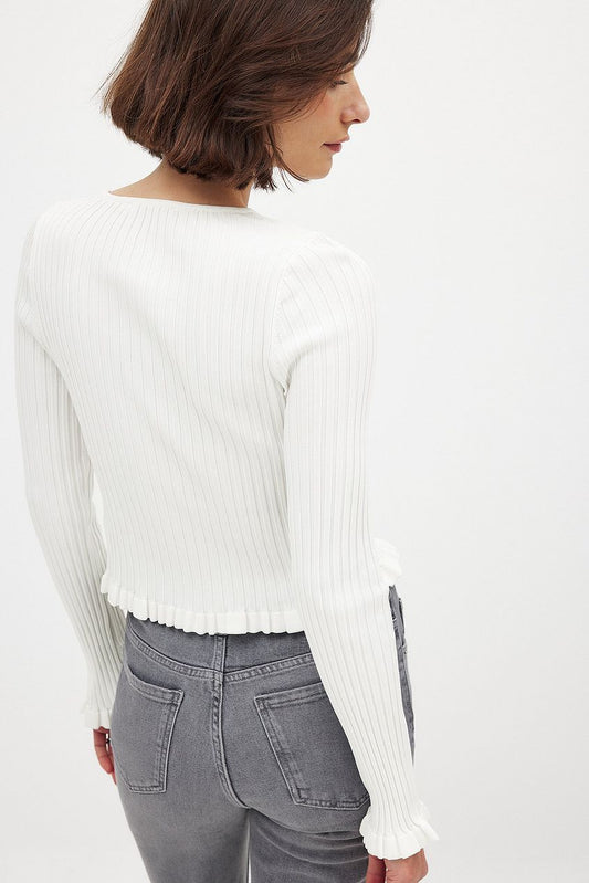 Na-kd Knitted Round Neck Frill Top