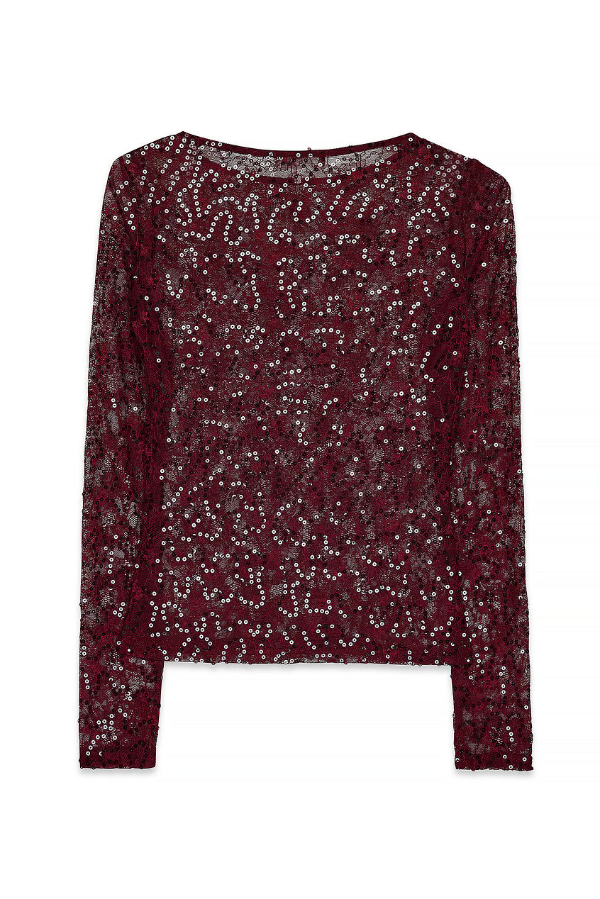 Na-kd Lace Sequin Long Sleeve Top