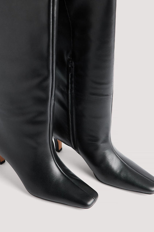 Leather Stiletto Wide Shaft Boots