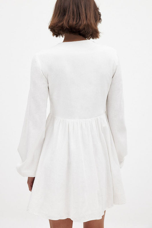 Linen Blend LS Flowy Mini Dress