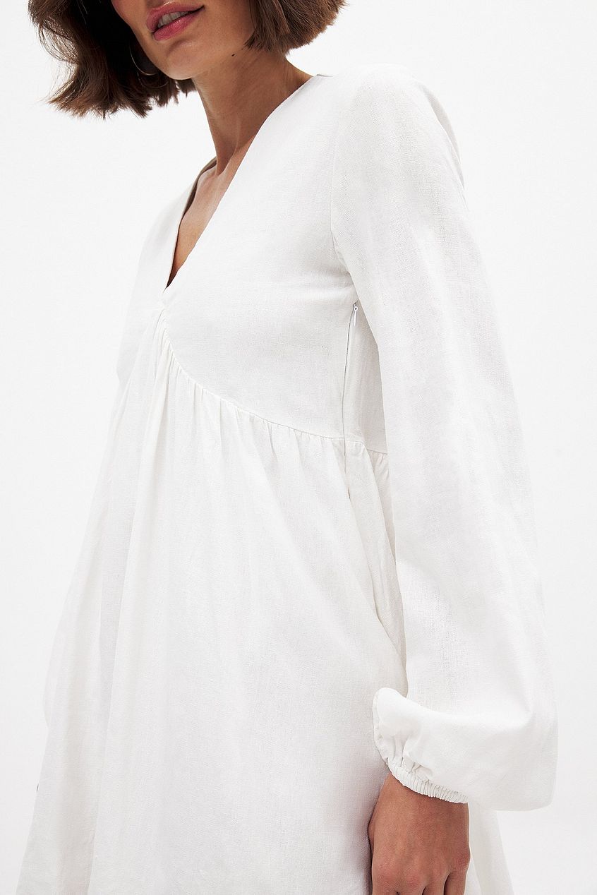 Linen Blend LS Flowy Mini Dress