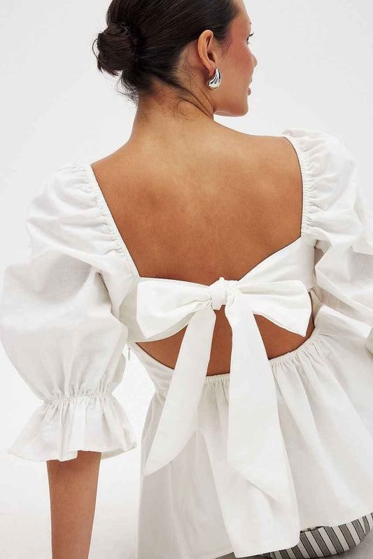 Na-kd Linen Blend Tie Back Blouse
