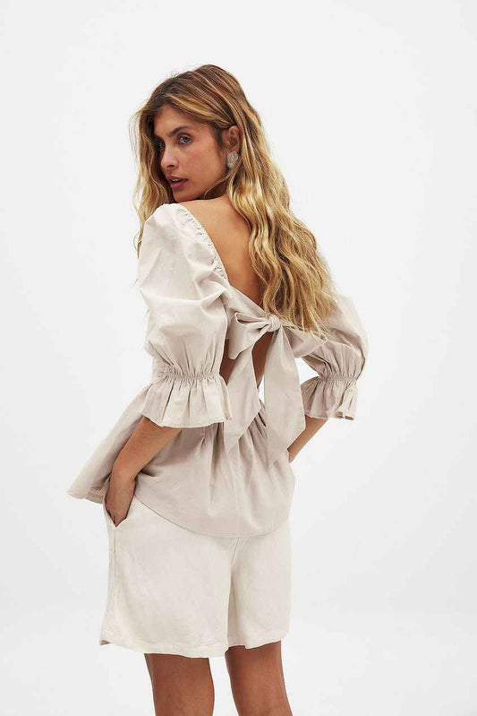 Na-kd Linen Blend Tie Back Blouse
