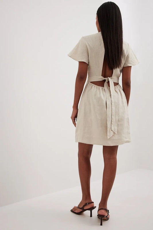 Linen Flowy Tie Back Mini Dress