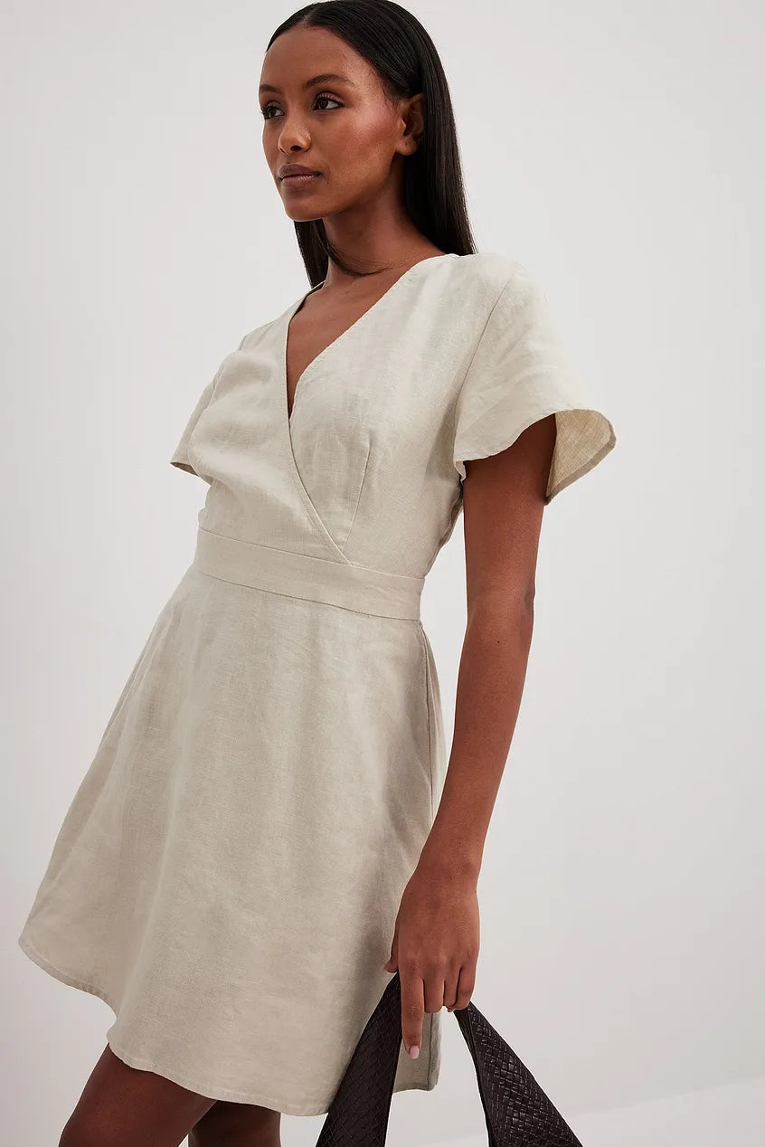 Linen Flowy Tie Back Mini Dress