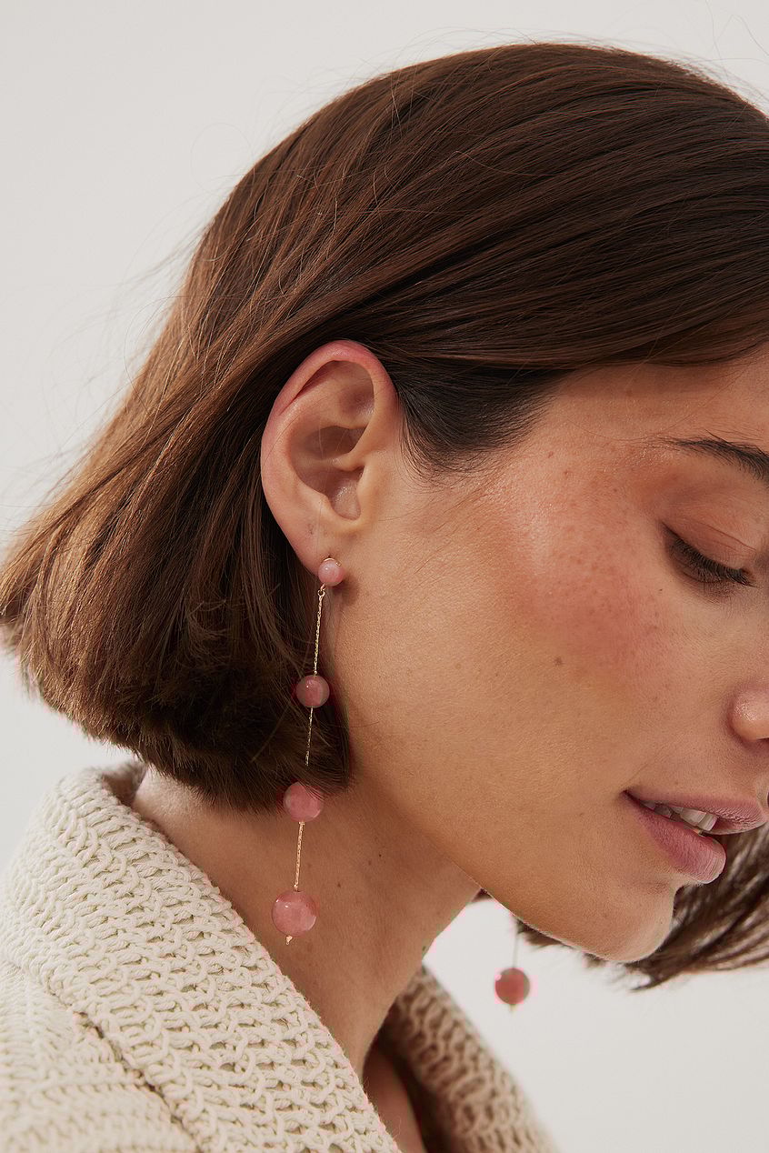 Long Colored Stone Bead Earrings