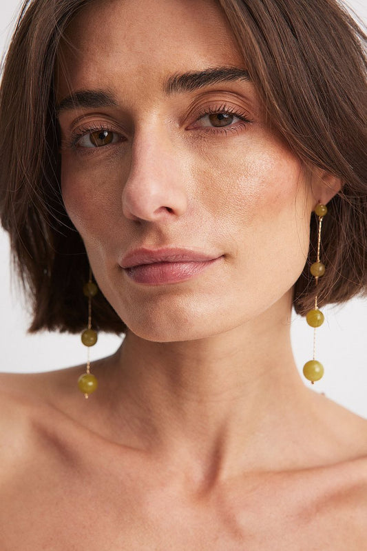 Long Colored Stone Bead Earrings