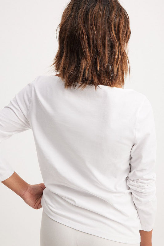 Long Sleeve Boat Neck Cotton Top