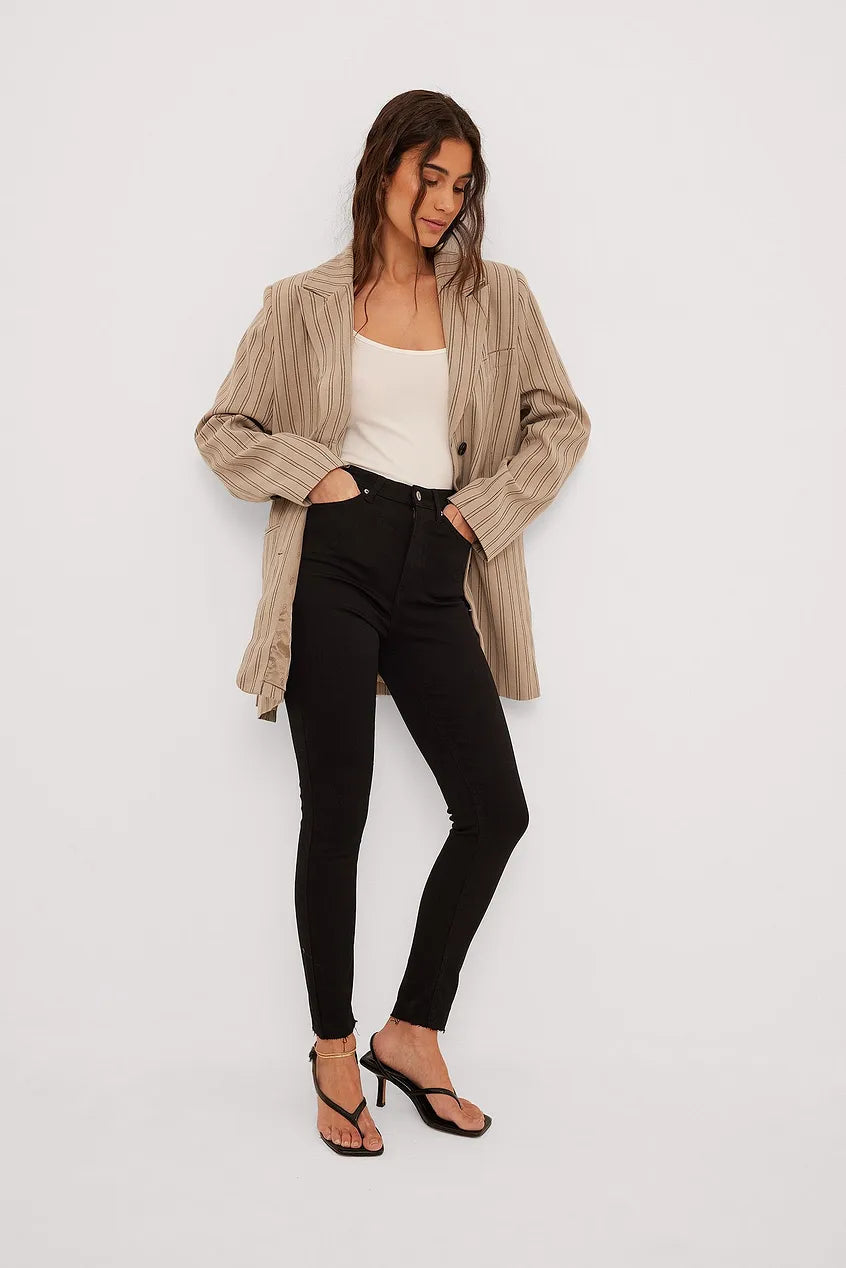 Skinny High Waist Raw Hem Jeans