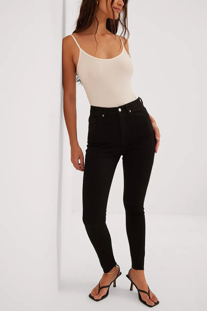 Skinny High Waist Raw Hem Jeans