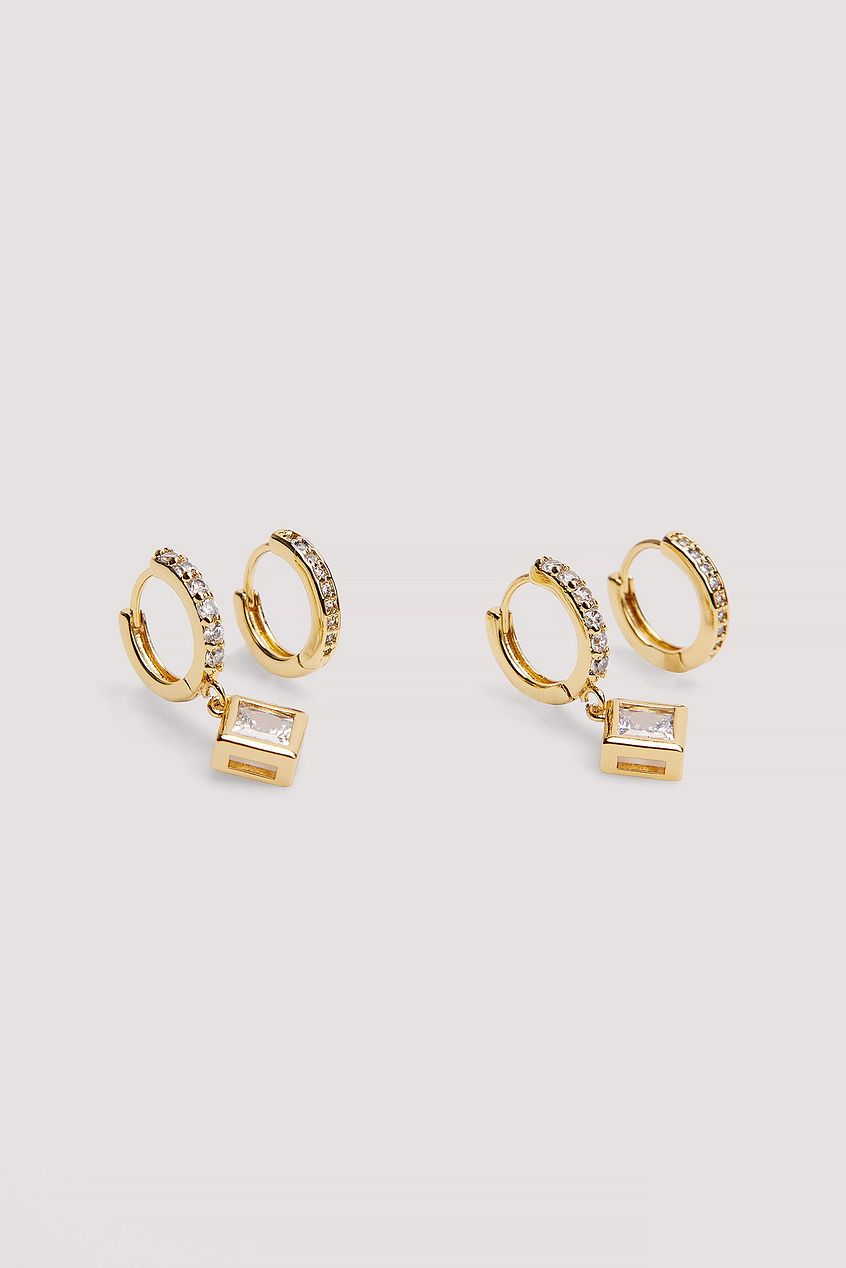 2-Pack 18K Gold Plated Pendant Hoops