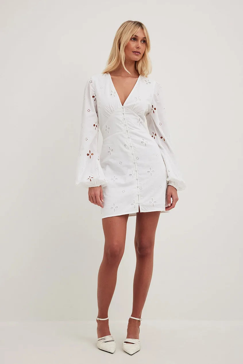Anglaise Balloon Sleeve Mini Dress