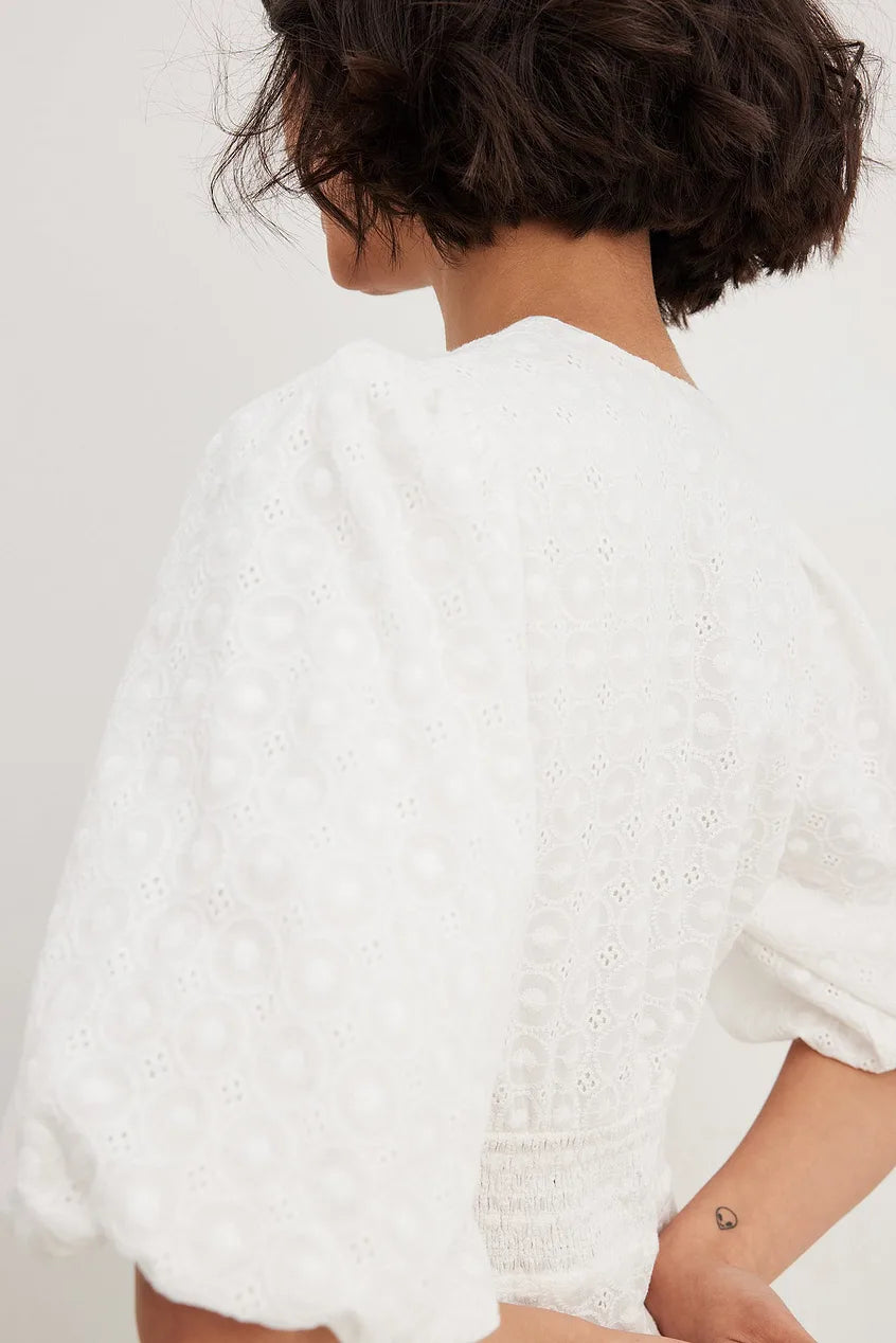 Na-kd Anglaise Puff Sleeve Midi Dress