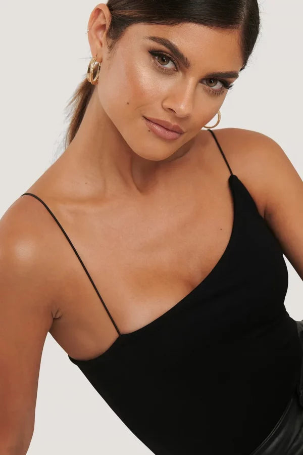 Asymmetric Spaghetti Strap Top Black