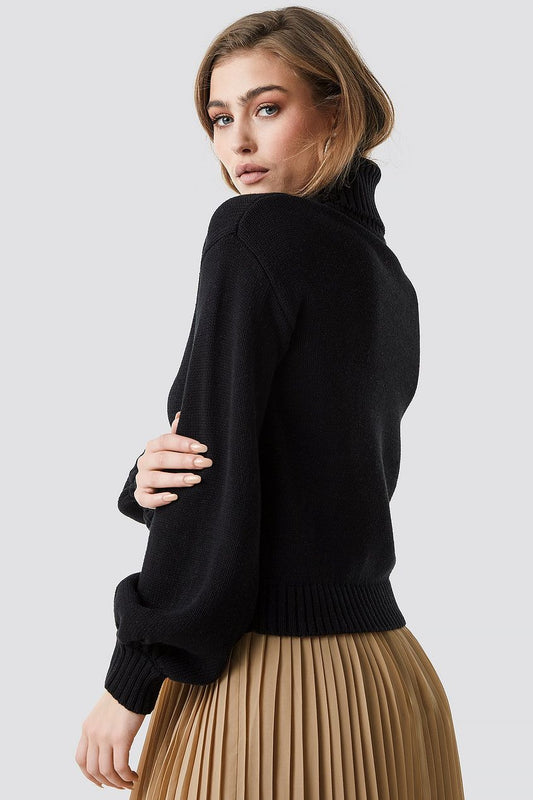 Balloon Sleeve High Neck Knitted Sweater