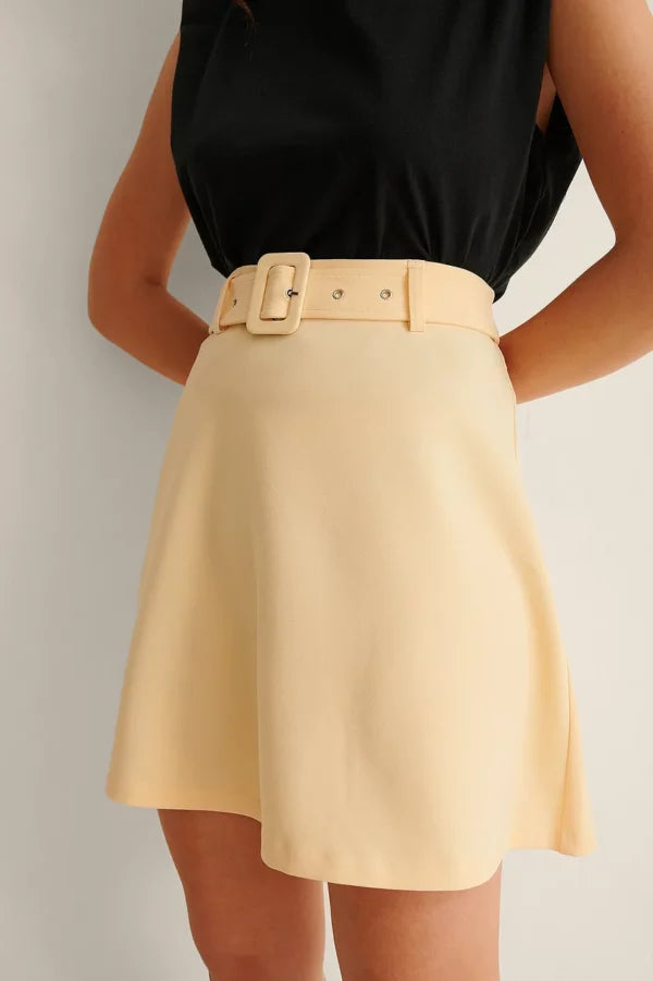 Belted Flowy Mini Skirt Yellow