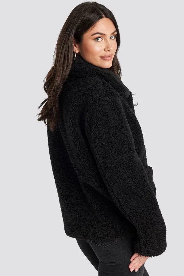 Button Teddy Jacket Black