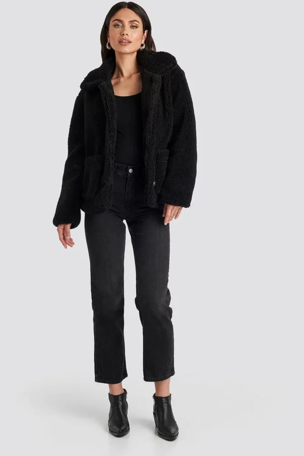 Button Teddy Jacket Black
