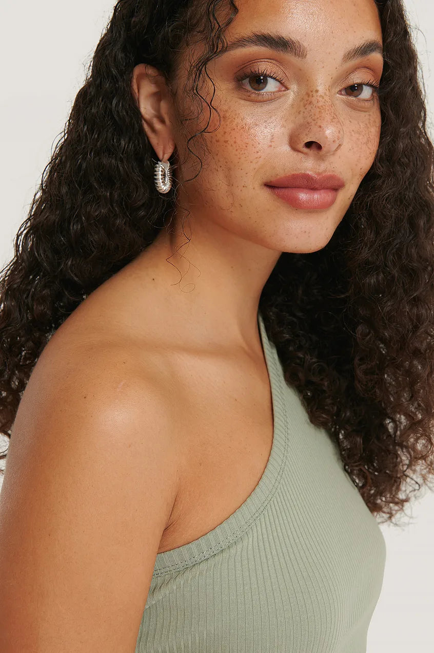 Double Pack Chubby Ruffled Hoops Silver