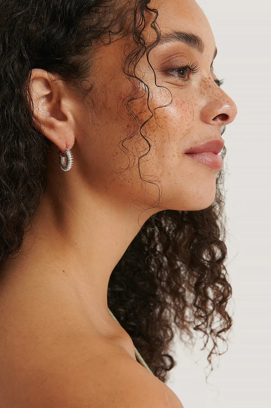 Double Pack Chubby Ruffled Hoops Silver