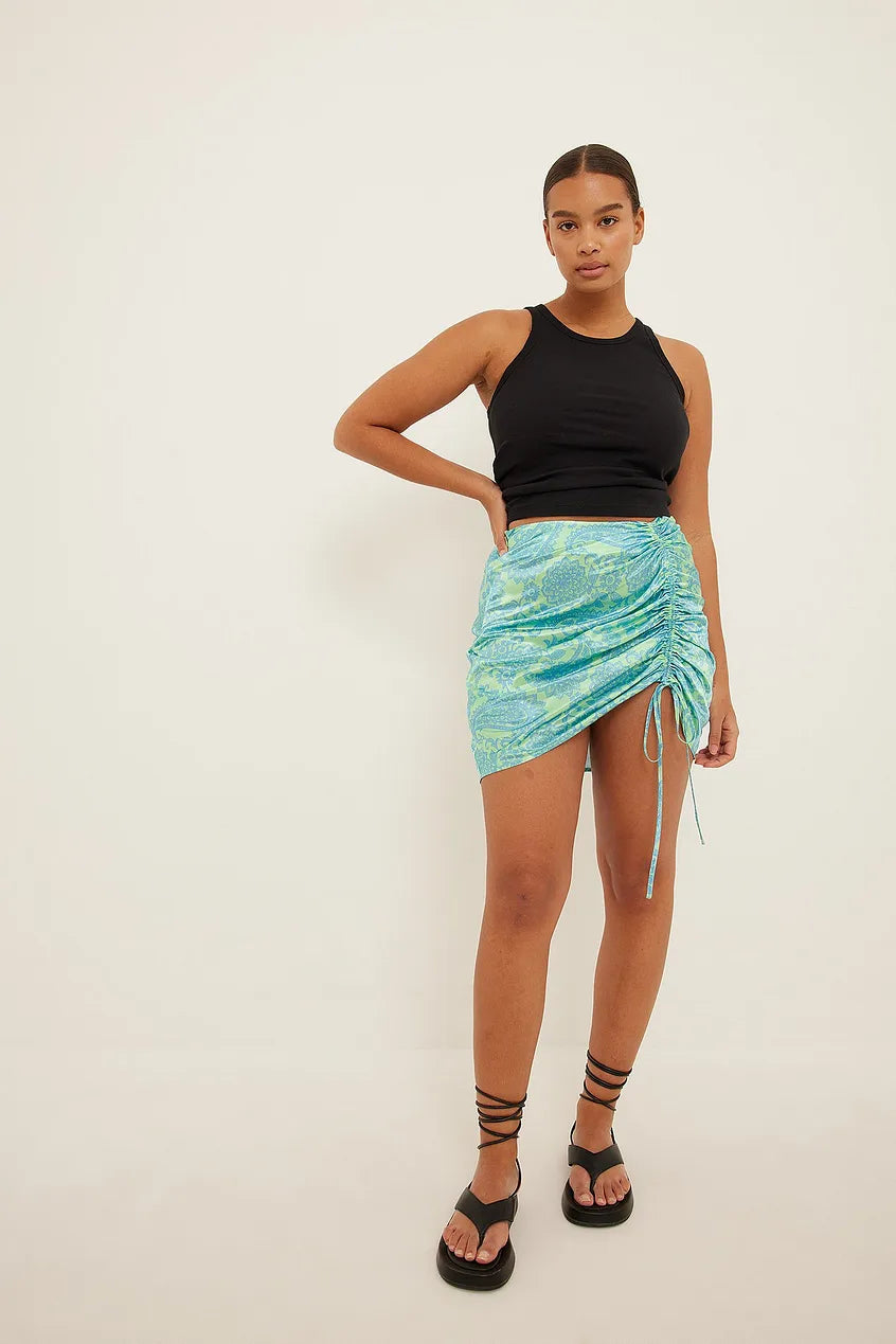 Draped Asymmetric Mini Satin Skirt