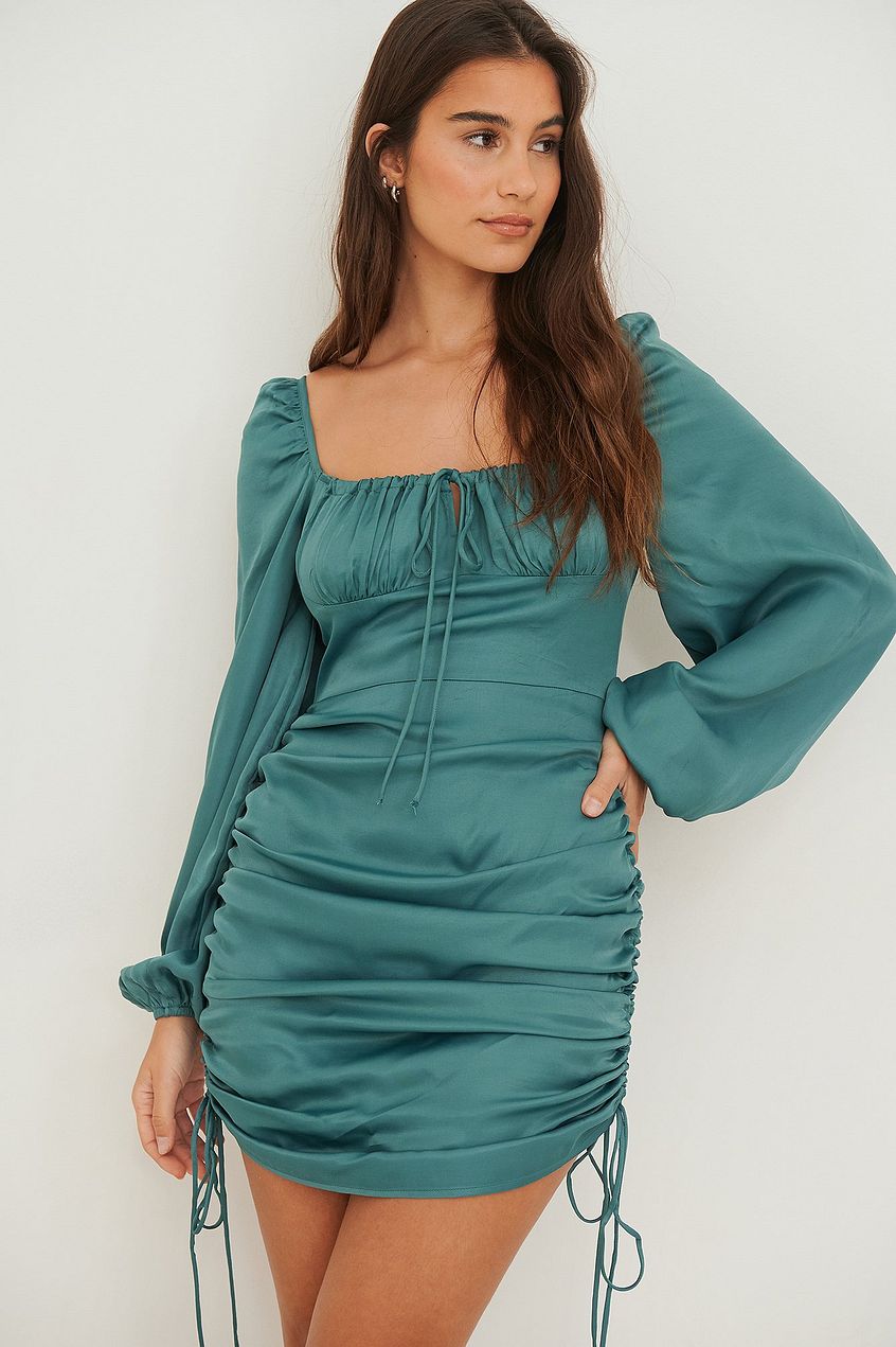 Drawstring Sides Satin dress