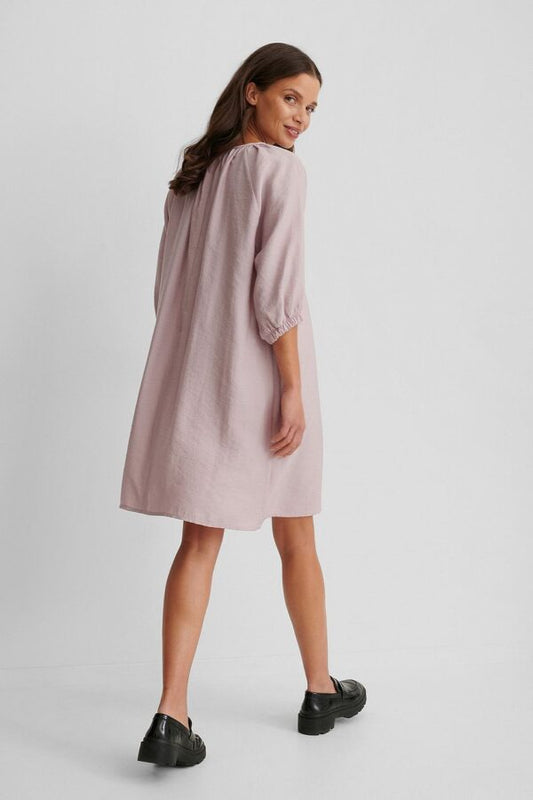 Gathered Round Neck Mini Dress Pink