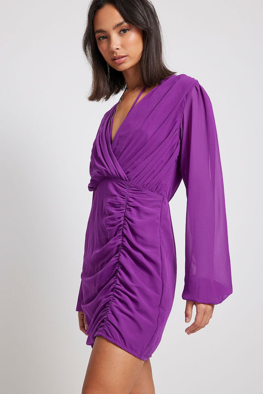 Gathered V-neck Mini Dress