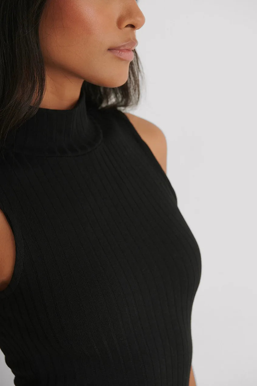 High Neck Rib Sleeveless Dress