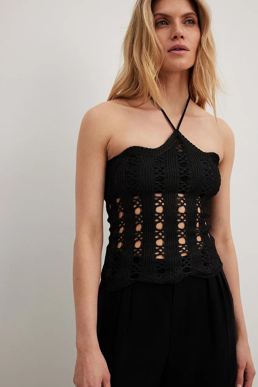 Hole Knitted Halterneck Top