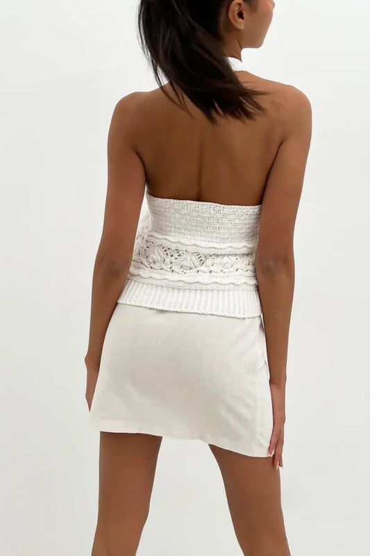 Linen Blend Button Detail Mini Skirt