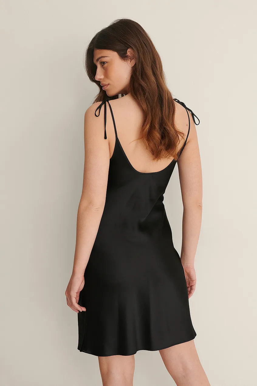 Mini Tie Shoulder Satin Dress