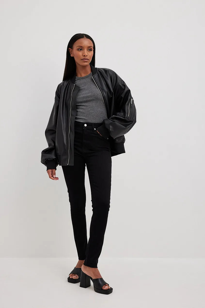 Skinny High Waist Open Hem Jeans Black