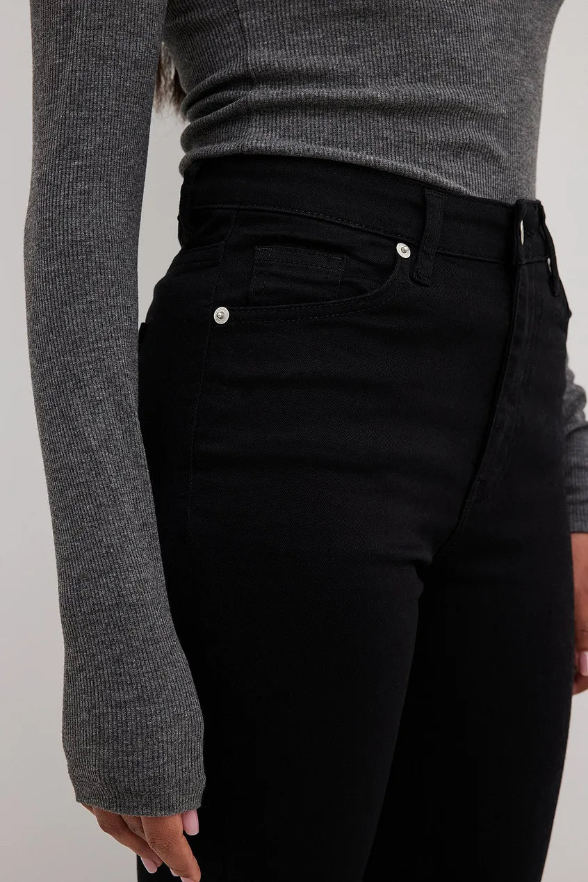 Skinny High Waist Open Hem Jeans Black