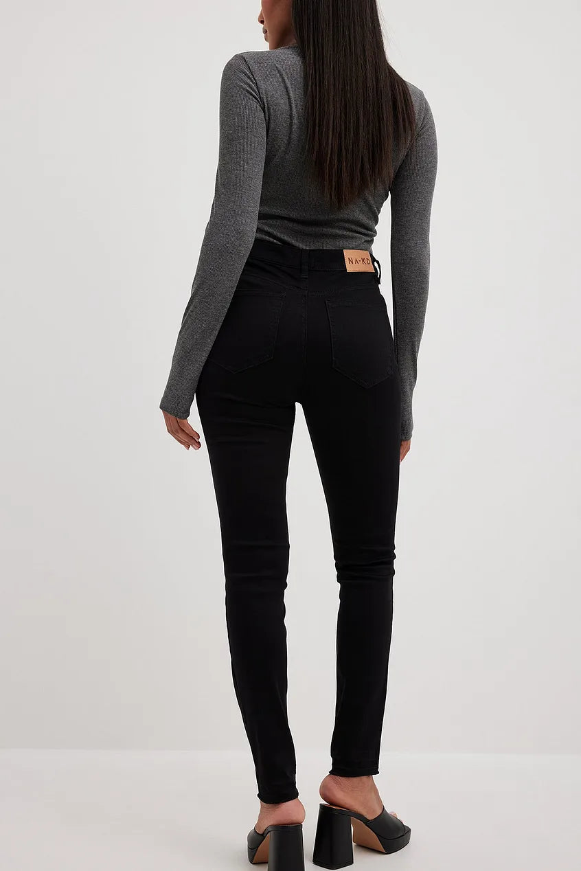 Skinny High Waist Open Hem Jeans Black