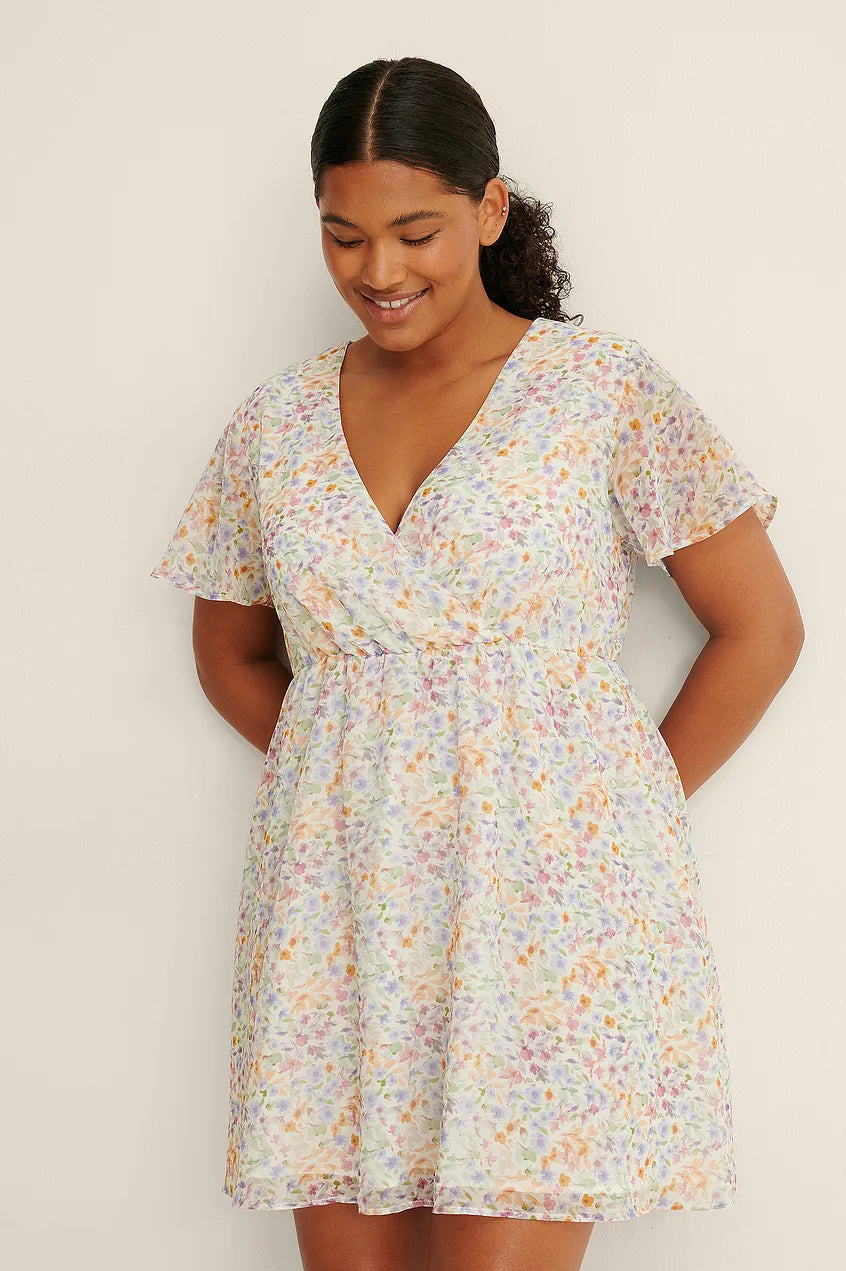 Overlap Sheer Mini Dress Floral Fling