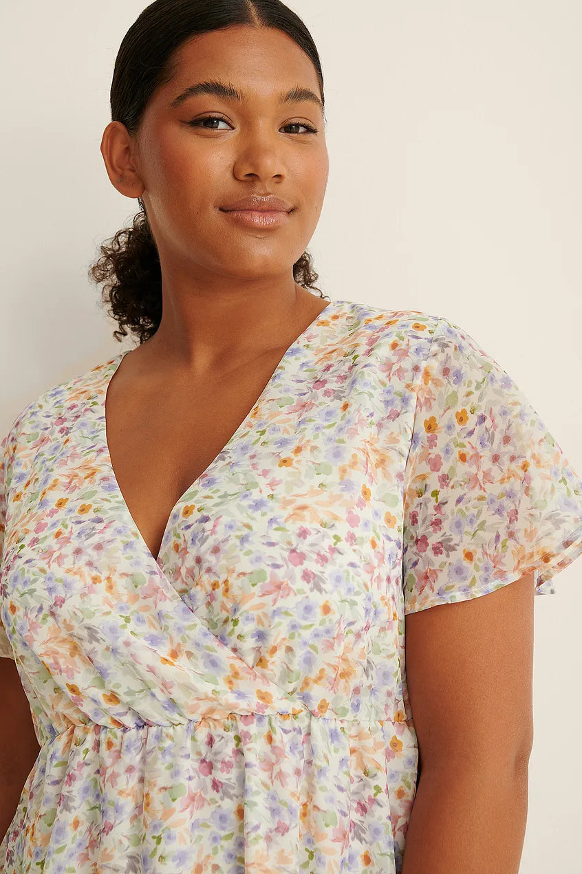 Overlap Sheer Mini Dress Floral Fling