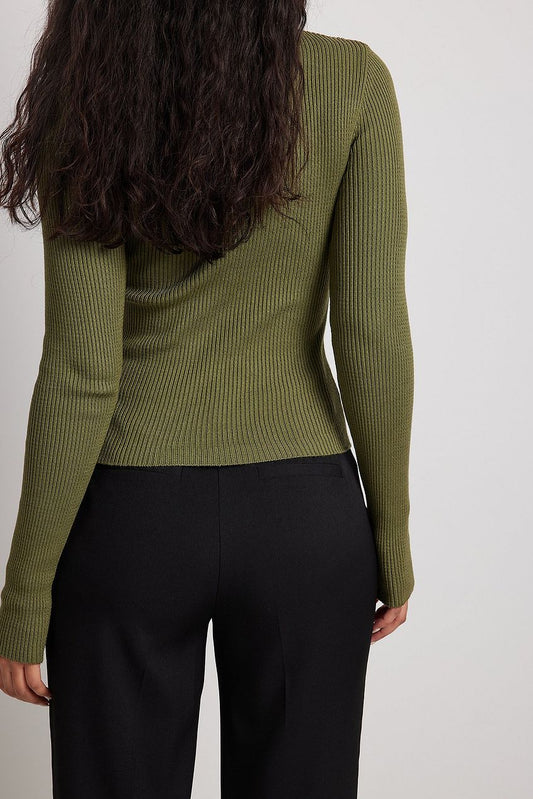 Ribbed Knitted Round Neck Sweater