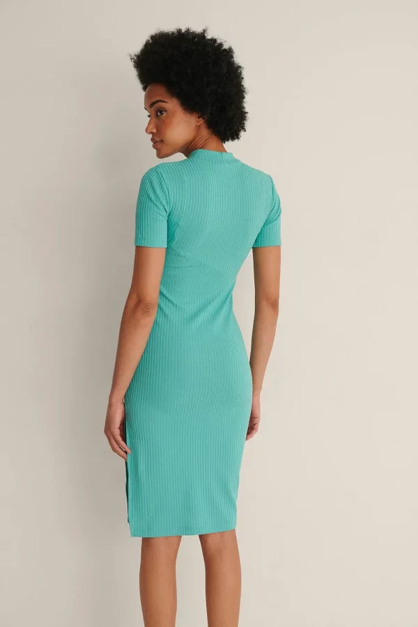 Ribbed Slit Detail Dress