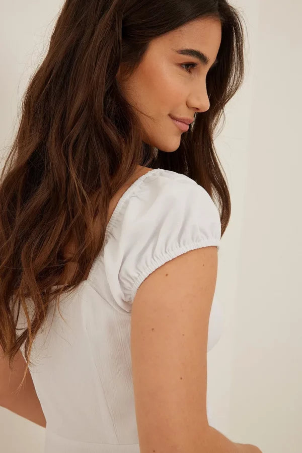 Ruched Sleeve Mini Dress White