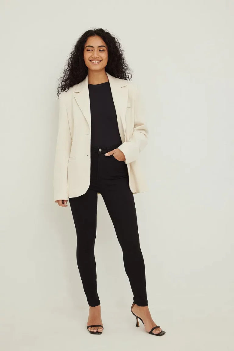 Skinny High Waist Open Hem Jeans Black