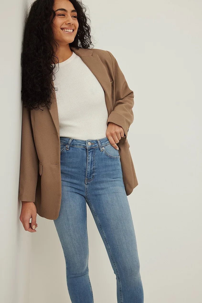 Skinny High Waist Open Hem Jeans