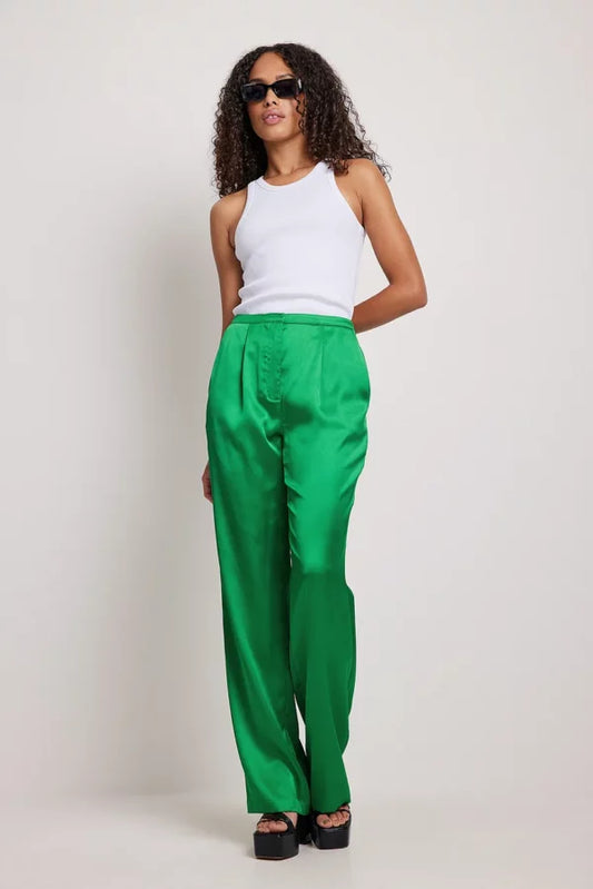 Slim Waist Band Satin Suit Pants