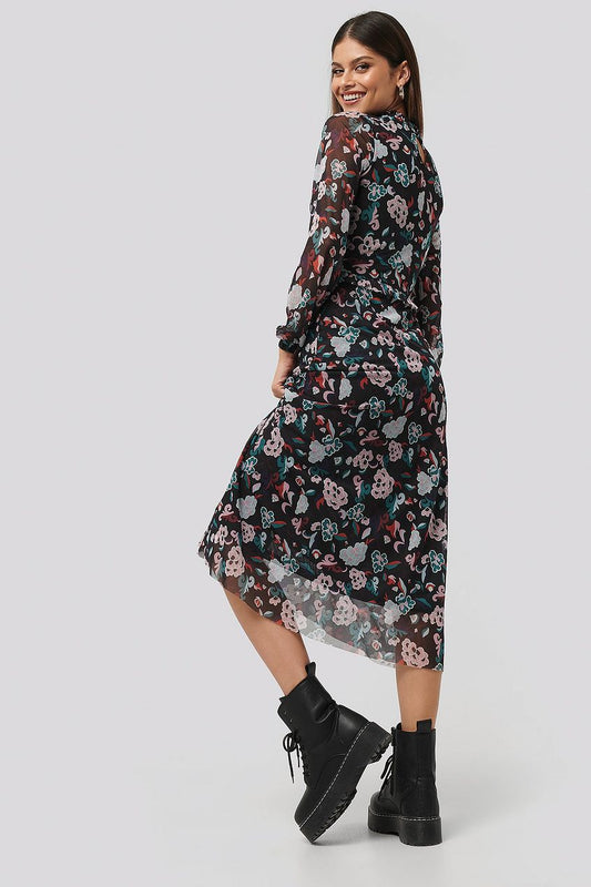 Smocked Detail Mesh Dress