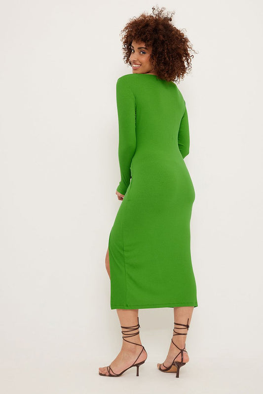 Square Neck Slit Rib Dress
