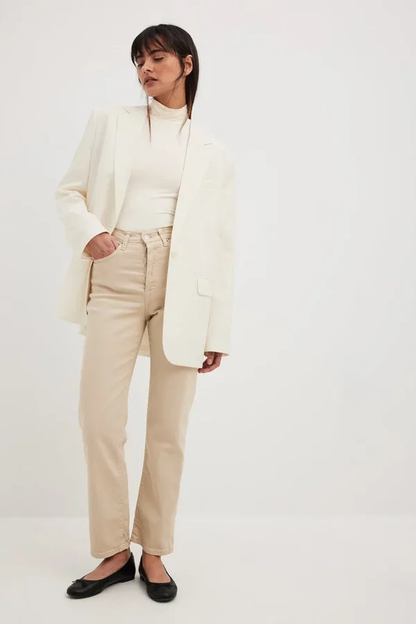 Straight High Waist Jeans Beige